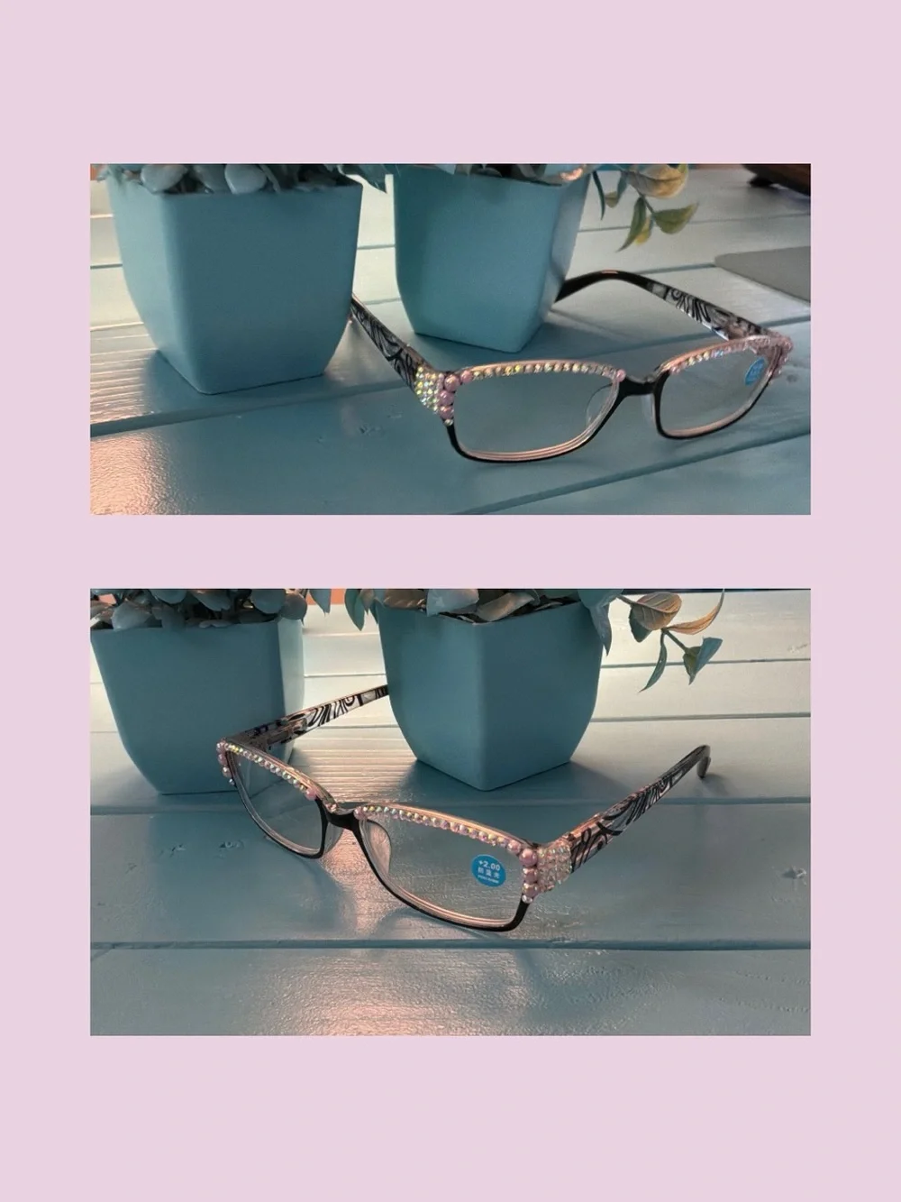 Handmade Pink Pearl Rhinestone Reading Glasses (+2.00)
